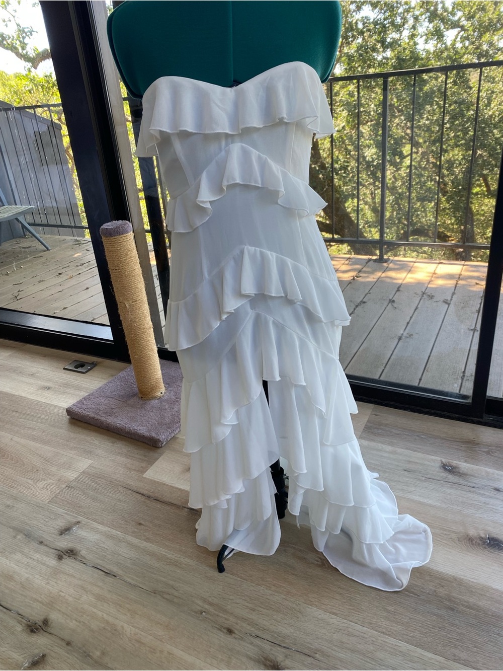 Strapless White Ruffle Tiered Maxi Dress